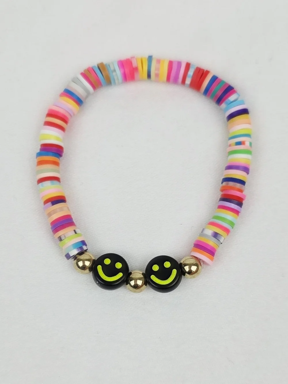 Handmade Clay Bead Multi Color Smiley Face  Bracelet